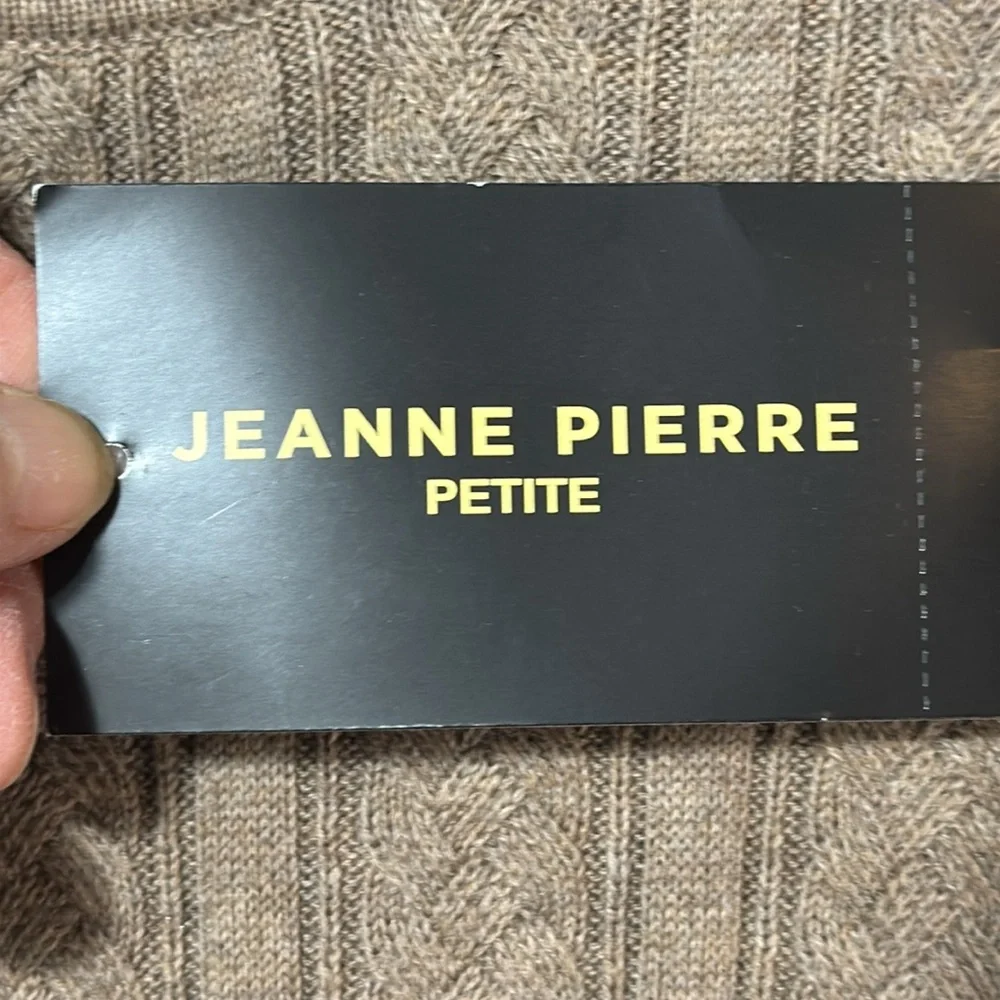 Jeanne Pierre Sweater‎ Taupe Mock Neck Scalloped in Size Petite M  NWT